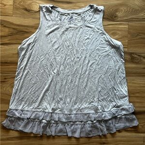 LOGO by Lori Goldstein Gray Tank Top with Ruffle Hem